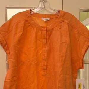 NWT XL Westbound Bright Orange Button-Front Short Sleeve Linen Tunic Top